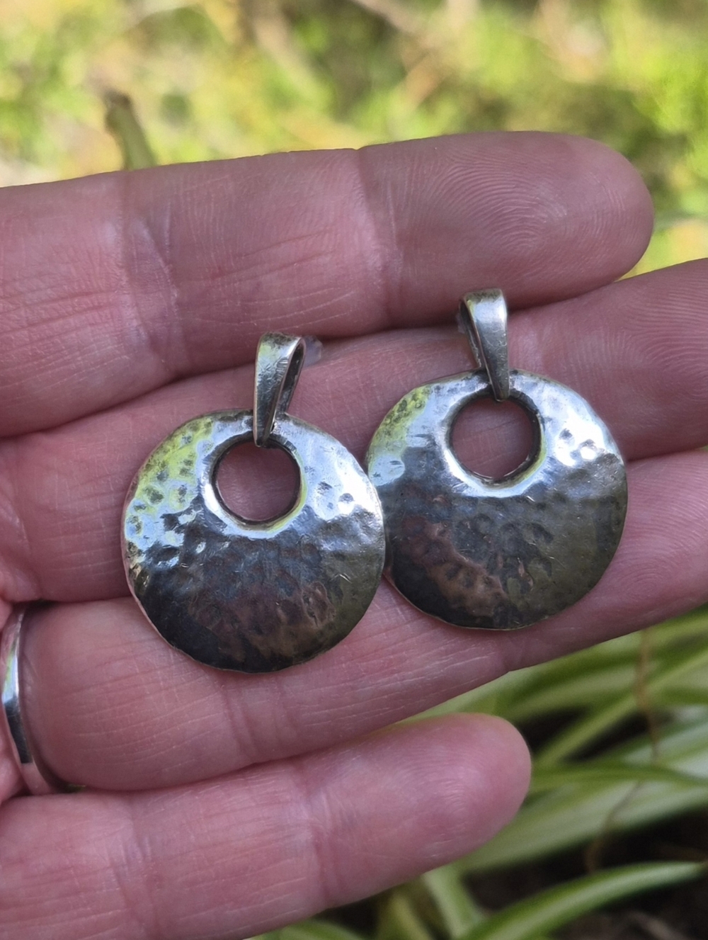 BARSE 925 Sterling Silver Solid 21.11 Grams Hammered Dangle Circle Earrings